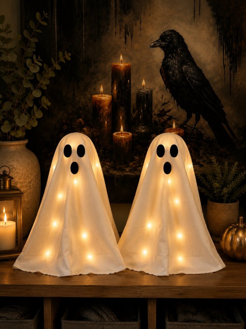 Halloween 2 Packs Spooky Light Up Ghosts with Lights